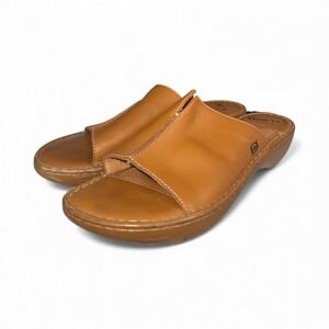 Born Tan Leather Slide Sandals Open Toe Bestfit Wedge Sz 11 Women